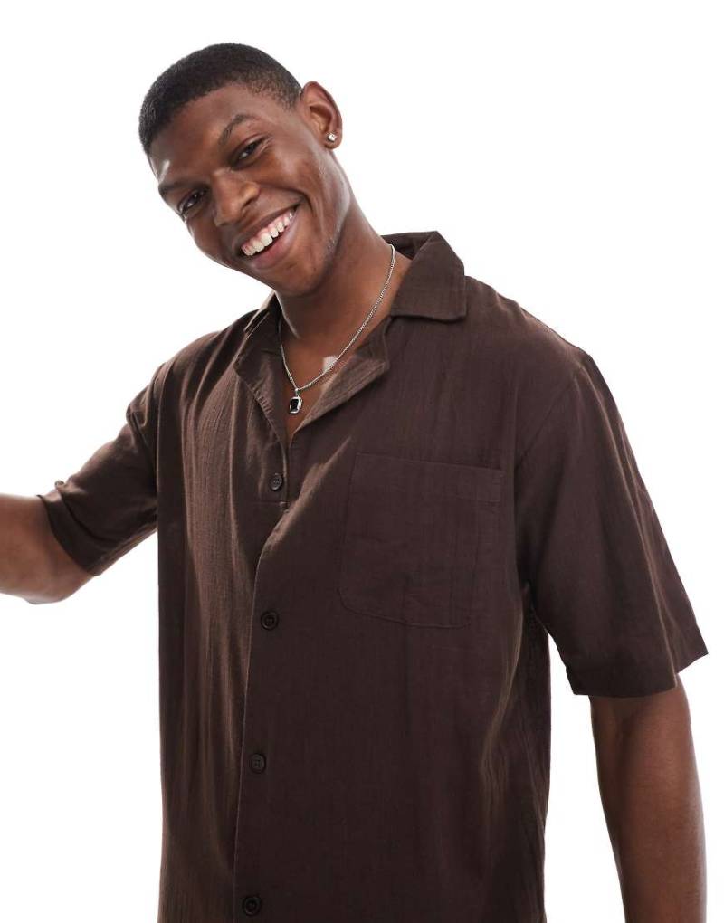 Sol Beach - Kurzärmliges, strukturiertes Strandhemd in Braun, Kombiteil von Sol Beach