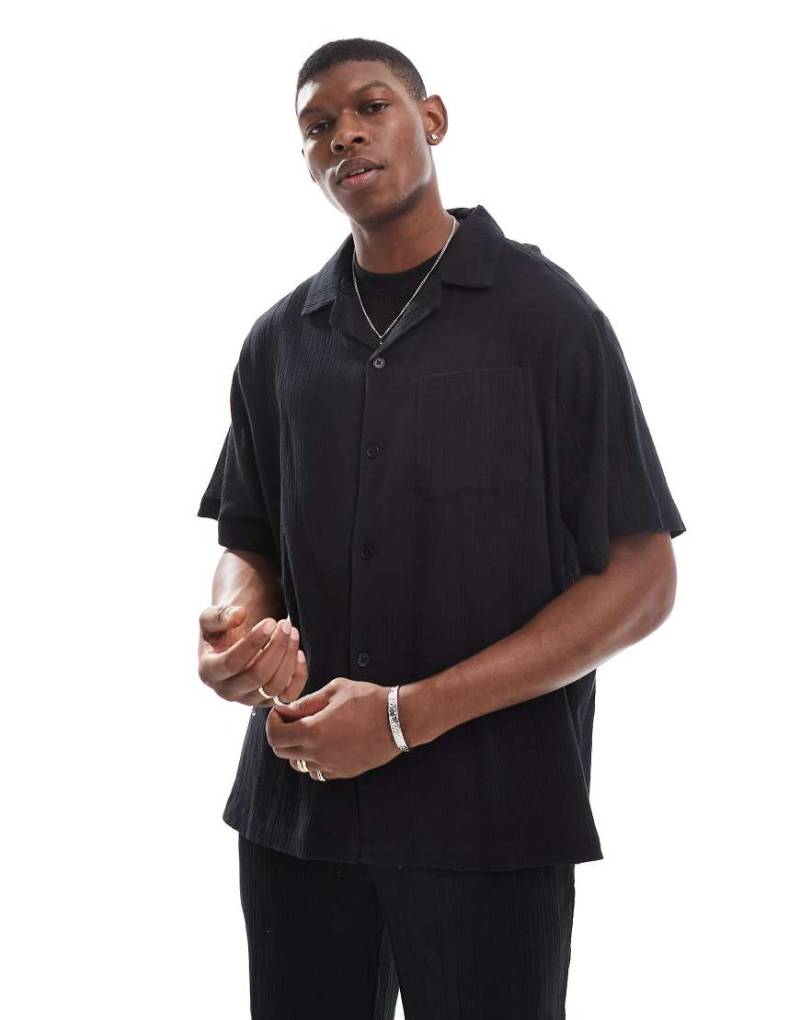 Sol Beach - Kurzärmliges, strukturiertes Strandhemd in Schwarz, Kombiteil von Sol Beach