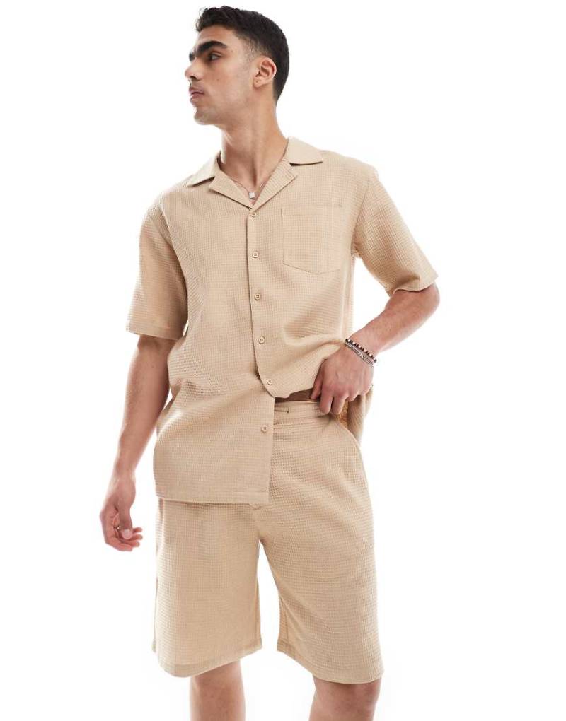 Sol Beach - Strand-Shorts in Beige mit Waffelstruktur-Neutral von Sol Beach