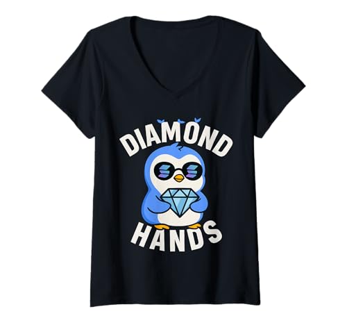 Damen Solana HODL Pinguin Diamond Hands T-Shirt mit V-Ausschnitt Damen Solana HODL Pinguin Diamond Hands T-Shirt mit V-Ausschnitt von Solana Diamond Hands HODL Penguin Tees