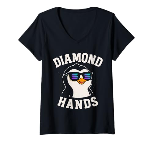 Damen Solana Pinguin HODL Diamant-Hände T-Shirt mit V-Ausschnitt Damen Solana Pinguin HODL Diamant-Hände T-Shirt mit V-Ausschnitt von Solana HODL Diamond Hands Tees