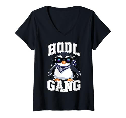 Damen Solana HODL Pinguin T-Shirt mit V-Ausschnitt von Solana HODL Penguin Apparel