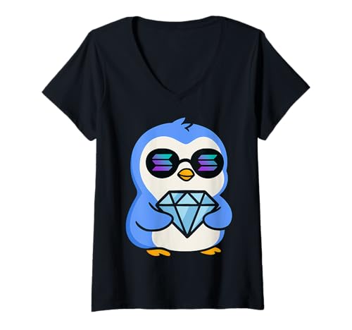 Damen Solana HODL Diamond Hands Pinguin T-Shirt mit V-Ausschnitt Damen Solana HODL Diamond Hands Pinguin T-Shirt mit V-Ausschnitt von Solana HODL Penguin Tees