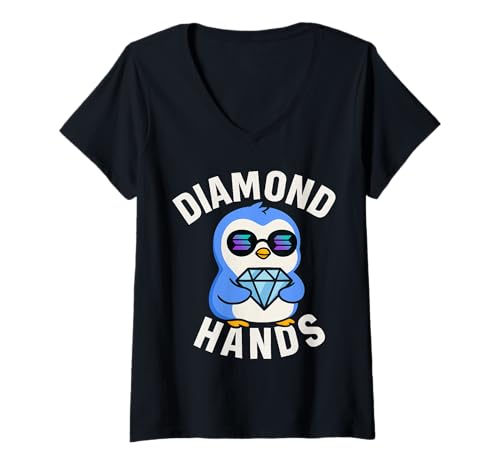 Damen Solana HODL Diamond Hands Pinguin T-Shirt mit V-Ausschnitt Damen Solana HODL Diamond Hands Pinguin T-Shirt mit V-Ausschnitt von Solana HODL Penguin Tees