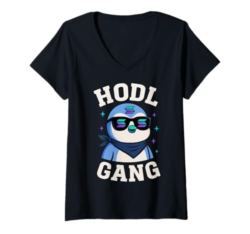 Damen Solana HODL Pinguin T-Shirt mit V-Ausschnitt Damen Solana HODL Pinguin T-Shirt mit V-Ausschnitt von Solana HODL Penguin Tees