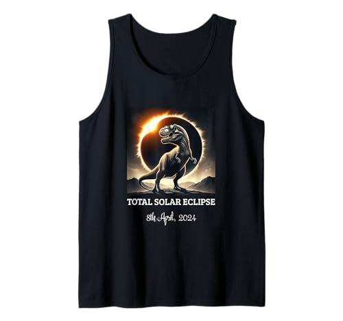 Kids Boys 8 April Total Solar Eclipse Dinosaur Trex in Glass Tank Top von Solar Eclipse 2024 Shirt