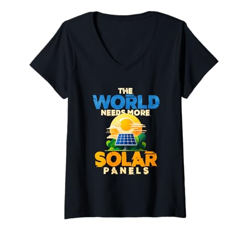 Damen Die Welt braucht mehr Solarmodule T-Shirt mit V-Ausschnitt Damen Die Welt braucht mehr Solarmodule T-Shirt mit V-Ausschnitt von Solar Energy Solar Panel Renewable Energy