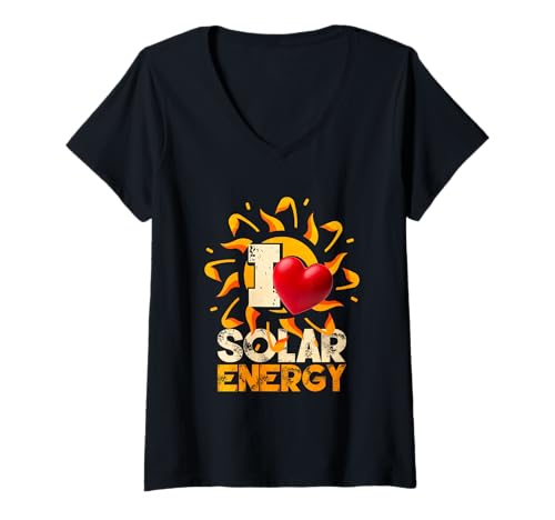Damen Ich Liebe Sonnenenergie T-Shirt mit V-Ausschnitt von Solar Energy Solar Panel Renewable Energy
