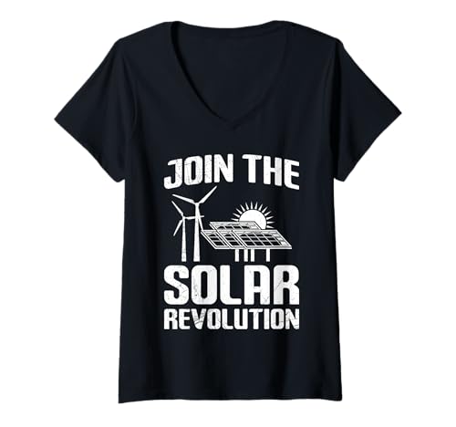 Damen PV Anlage SCHLIEßE DICH DER SOLAR REVOLUTION AN Öko Strom T-Shirt mit V-Ausschnitt Damen PV Anlage SCHLIEßE DICH DER SOLAR REVOLUTION AN Öko Strom T-Shirt mit V-Ausschnitt von Solar Shirt PV Anlage Solarenergie Ökostromhelden