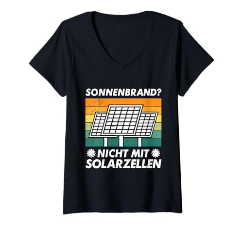 Damen PV Anlage SONNENBRAND? NICHT MIT SOLARZELLEN Öko Strom T-Shirt mit V-Ausschnitt von Solar Shirt PV Anlage Solarenergie Ökostromhelden
