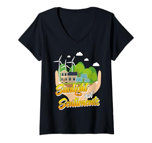 Damen PV Anlage SUNLIGHT NOT SENTIMENTS Lustiges Solar Strom T-Shirt mit V-Ausschnitt von Solar Shirt PV Anlage Solarenergie Ökostromhelden