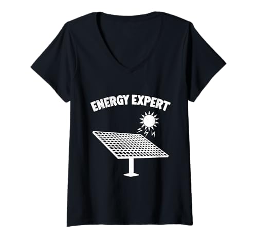Damen PV Anlagen ENERGY EXPERT Öko Lustiges Solarenergie T-Shirt mit V-Ausschnitt Damen PV Anlagen ENERGY EXPERT Öko Lustiges Solarenergie T-Shirt mit V-Ausschnitt von Solar Shirt PV Anlage Solarenergie Ökostromhelden