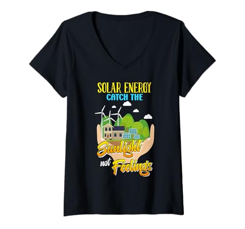 Damen SOLAR ENERGY CATCH THE SUNLIGHT Lustiges Öko Strom T-Shirt mit V-Ausschnitt von Solar Shirt PV Anlage Solarenergie Ökostromhelden