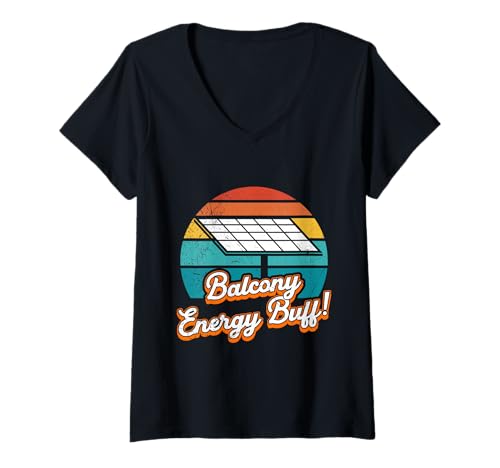 Damen Solar ENERGIE VOM BALKON Retro Lustiges Solarstrom T-Shirt mit V-Ausschnitt Damen Solar ENERGIE VOM BALKON Retro Lustiges Solarstrom T-Shirt mit V-Ausschnitt von Solar Shirt PV Anlage Solarenergie Ökostromhelden