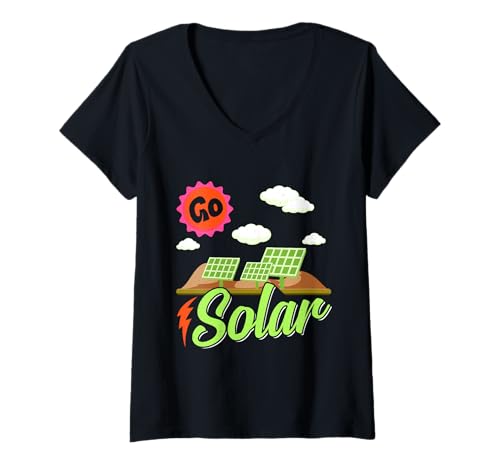 Damen Solar GO SOLAR Solarenergie T-Shirt mit V-Ausschnitt Damen Solar GO SOLAR Solarenergie T-Shirt mit V-Ausschnitt von Solar Shirt PV Anlage Solarenergie Ökostromhelden