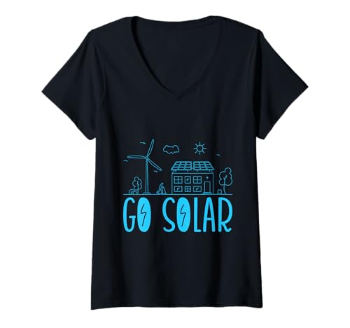 Damen Solar GO SOLAR Solarenergie T-Shirt mit V-Ausschnitt Damen Solar GO SOLAR Solarenergie T-Shirt mit V-Ausschnitt von Solar Shirt PV Anlage Solarenergie Ökostromhelden
