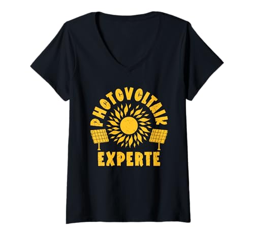 Damen Solar PHOTOVOLTALK EXPERT LUSTIG Solar T-Shirt mit V-Ausschnitt von Solar Shirt PV Anlage Solarenergie Ökostromhelden
