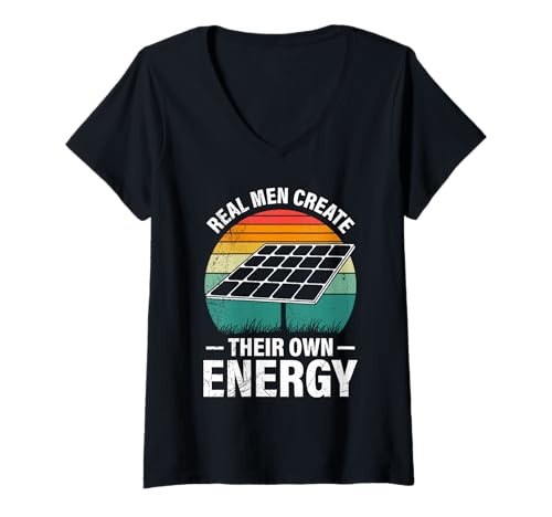 Damen Solar REAL MEN CREATE THEIR OWN ENERGY Lustigse SolarEnergie T-Shirt mit V-Ausschnitt von Solar Shirt PV Anlage Solarenergie Ökostromhelden