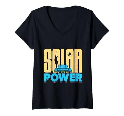 Damen Solar SOLAR POWER LUSTIGES Solarenergie T-Shirt mit V-Ausschnitt Damen Solar SOLAR POWER LUSTIGES Solarenergie T-Shirt mit V-Ausschnitt von Solar Shirt PV Anlage Solarenergie Ökostromhelden