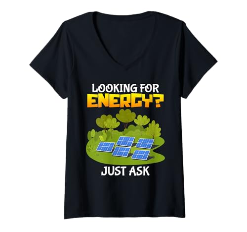 Damen Solar Strom DU BRAUCHST STROM FRAG MICH DOCH PV Anlage T-Shirt mit V-Ausschnitt von Solar Shirt PV Anlage Solarenergie Ökostromhelden