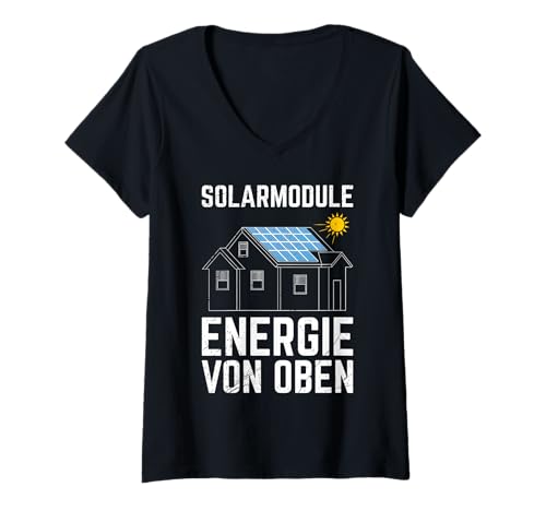 Damen Solar Strom SOLAR MODULE ENERGIE VON OBEN Lustig Öko Strom T-Shirt mit V-Ausschnitt von Solar Shirt PV Anlage Solarenergie Ökostromhelden