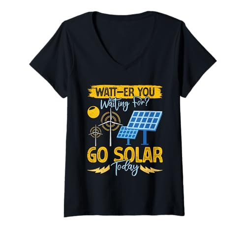 Damen Solar WHAT ARE YOU WATING FOR GO SOLAR Solarenergie T-Shirt mit V-Ausschnitt Damen Solar WHAT ARE YOU WATING FOR GO SOLAR Solarenergie T-Shirt mit V-Ausschnitt von Solar Shirt PV Anlage Solarenergie Ökostromhelden