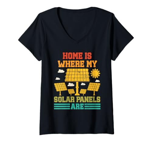 Damen Solar WUHAUSE IST WO MEINE SOLARANLAGEN IST LUSTIG Solar T-Shirt mit V-Ausschnitt von Solar Shirt PV Anlage Solarenergie Ökostromhelden