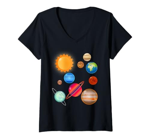 Damen Sonnensystem – Sonne & Planeten Weltraum Astronomie Kinder Geschenk T-Shirt mit V-Ausschnitt Damen Sonnensystem – Sonne & Planeten Weltraum Astronomie Kinder Geschenk T-Shirt mit V-Ausschnitt von Solar System Designs