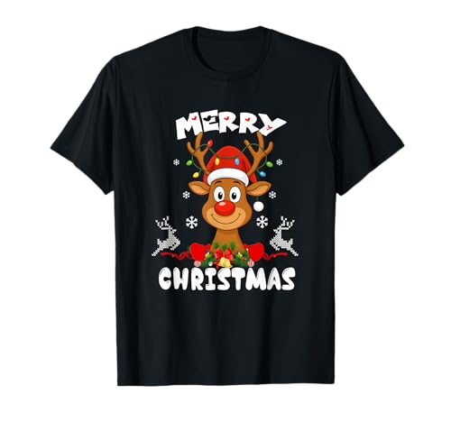Lustiges Rentier mit Aufschrift Merry Christmas, für Familie, Herren, Damen T-Shirt von Solar System Gifts