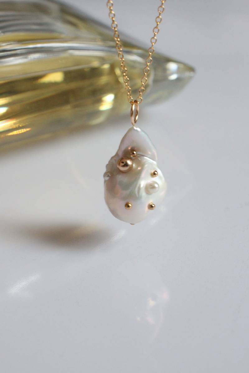 18K Vergoldete Vermeil Sterling Silber Barock Perle Anhänger Halskette von SolarSilverAndGold