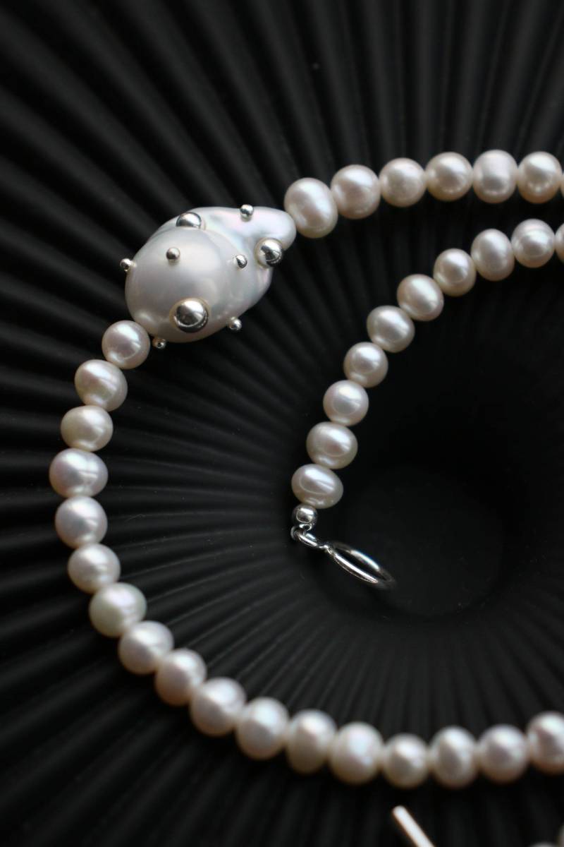 Barock Süsswasserperlenkette 925Er Silber Knebelverschluss, 40 cm von SolarSilverAndGold