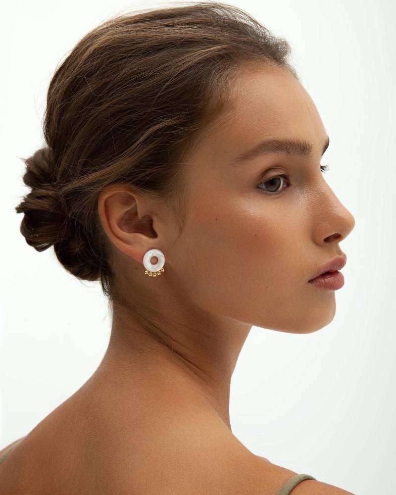 Perlmutt Ohrstecker Sterling Silber, Gold Tropfen von SolarSilverAndGold