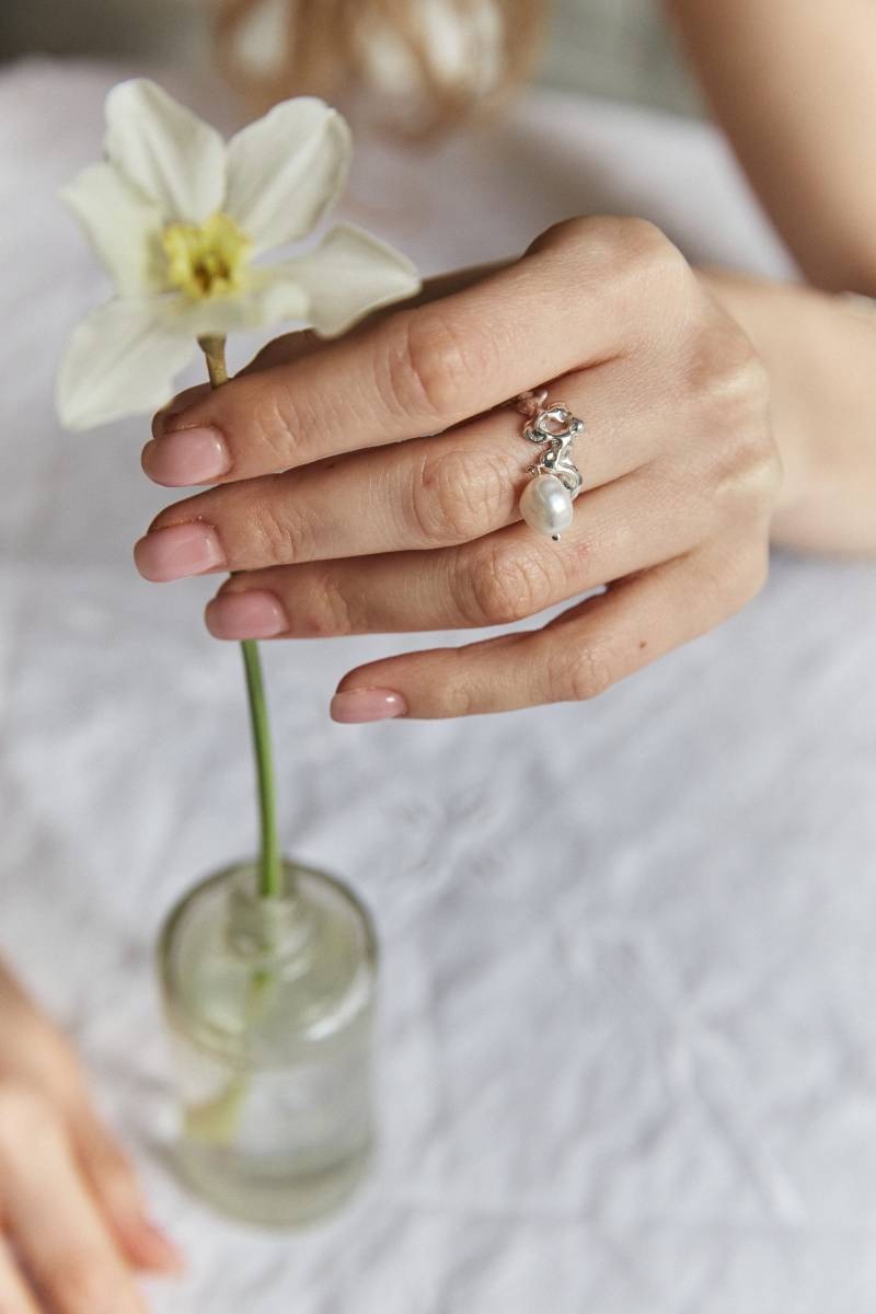 sterling Silber Perlenring Boho Open Back Design von SolarSilverAndGold