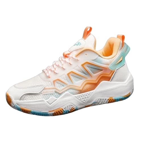 Solastride Herren-Basketballschuhe sind atmungsaktiv, leicht, rutschfest, verschleißfest, stoßdämpfend und stoßfest for das Training von Paaren(White Orange,42 EU) von Solastride