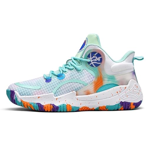 Solastride Herren-Basketballschuhe sind atmungsaktiv, rutschfest, verschleißfest, stoßdämpfend und eignen Sich for Jugendsport-Trainingsstiefel(White Green orange,42 EU) von Solastride