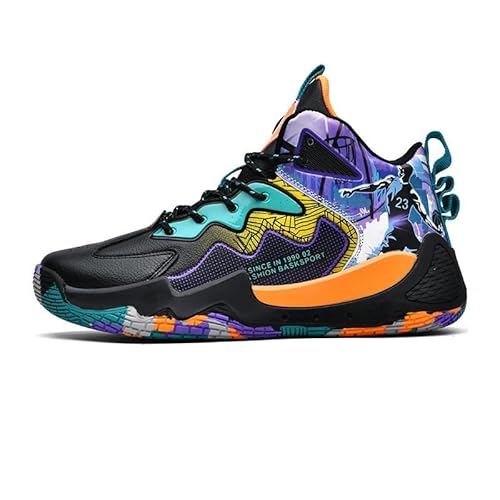 Solastride Herren-Basketballschuhe sind atmungsaktive, Bequeme, gepolsterte und rutschfeste Sport-Trainingsstiefel(Black Orange,43 EU) von Solastride