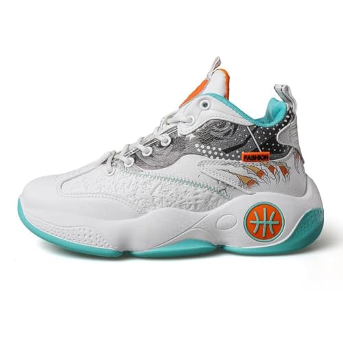 Solastride Herren-Basketballschuhe sind leichte, rutschfeste, verschleißfeste, stoßdämpfende Sport-Trainingsstiefel for Jugendliche(White Orange,41 EU) von Solastride