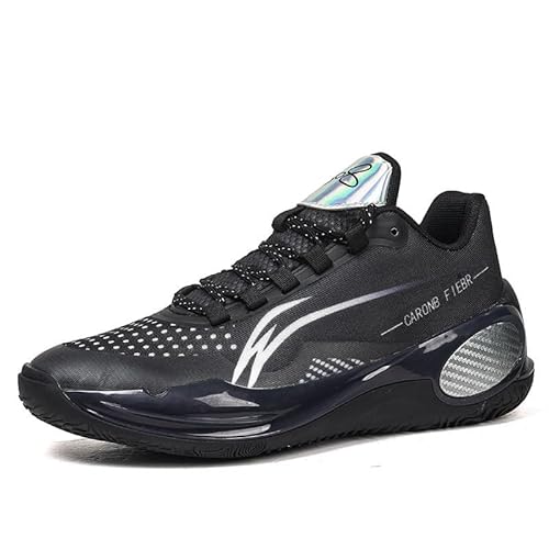 Solastride Modische Basketballschuhe for Herren, stoßdämpfend, verschleißfest, atmungsaktiv, rutschfest, for Jugend, Sporttraining(Black,40 EU) von Solastride