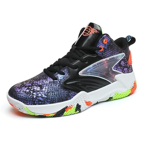 Solastride Modische Basketballschuhe for Herren sind atmungsaktiv, rutschfest, verschleißfest, stoßdämpfend und rutschfest, Outdoor-Sport-Trainingsstiefel(Black Orange,37 EU) von Solastride