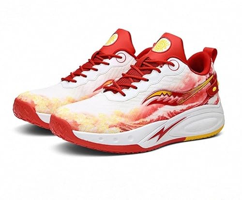 Solastride Unisex Basketballschuhe rutschfest Verschleißfest Dämpfung Rebound Atmungsaktiv Paar Training Sportschuhe(White Red,35 EU) von Solastride