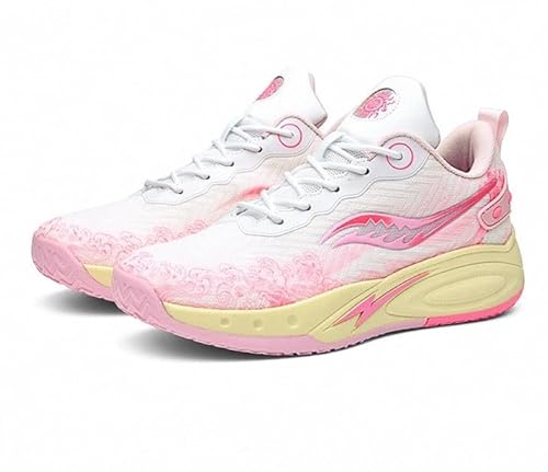 Solastride Unisex Basketballschuhe rutschfest Verschleißfest Dämpfung Rebound Atmungsaktiv Paar Training Sportschuhe(Whitepink,38 EU) von Solastride