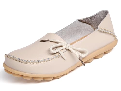 Solaud Damen Driving Loafers Leder Mokassins Atmungsaktive Ausschnitte Weiche Walking Schuhe Frauen Slip On Loafers von Solaud