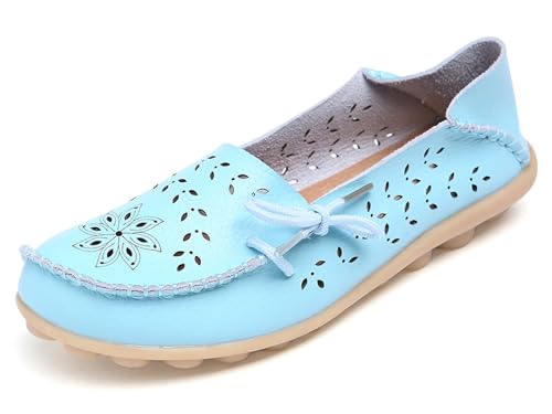 Solaud Damen Driving Loafers Leder Mokassins Atmungsaktive Ausschnitte Weiche Walking Schuhe Frauen Slip On Loafers von Solaud
