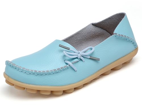 Solaud Damen Driving Loafers Leder Mokassins Atmungsaktive Ausschnitte Weiche Walking Schuhe Frauen Slip On Loafers von Solaud