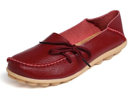 Solaud Damen Driving Loafers Leder Mokassins Atmungsaktive Ausschnitte Weiche Walking Schuhe Frauen Slip On Loafers von Solaud