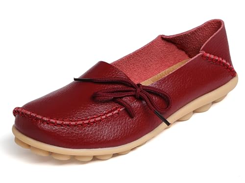 Solaud Damen Driving Loafers Leder Mokassins Atmungsaktive Ausschnitte Weiche Walking Schuhe Frauen Slip On Loafers von Solaud