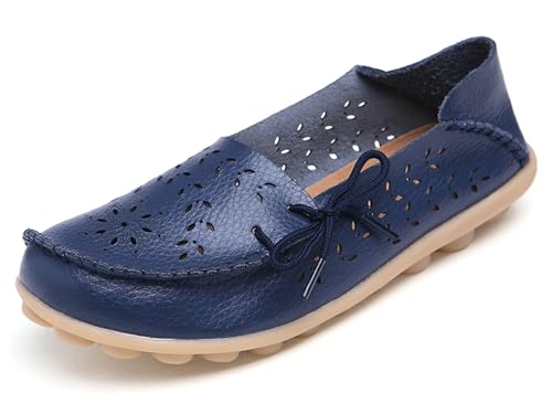 Solaud Damen Driving Loafers Leder Mokassins Atmungsaktive Ausschnitte Weiche Walking Schuhe Frauen Slip On Loafers von Solaud