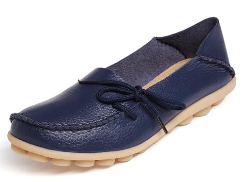 Solaud Damen Driving Loafers Leder Mokassins Atmungsaktive Ausschnitte Weiche Walking Schuhe Frauen Slip On Loafers von Solaud