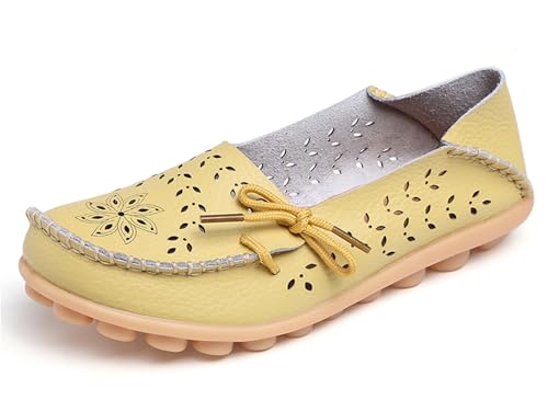 Solaud Damen Driving Loafers Leder Mokassins Atmungsaktive Ausschnitte Weiche Walking Schuhe Frauen Slip On Loafers von Solaud