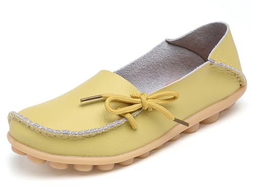 Solaud Damen Driving Loafers Leder Mokassins Atmungsaktive Ausschnitte Weiche Walking Schuhe Frauen Slip On Loafers von Solaud